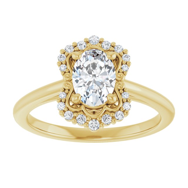 14K yellow gold 1CT Oval Scalloped Halo Diamond Engagement Ring variant--Oval variant--2CT variant--14K-yellow-gold