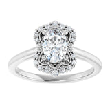 14K white gold 1CT Oval Scalloped Halo Diamond Engagement Ring variant--Oval variant--2CT variant--14K-white-gold