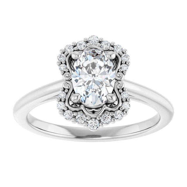 14K white gold 1CT Oval Scalloped Halo Diamond Engagement Ring variant--Oval variant--2CT variant--14K-white-gold