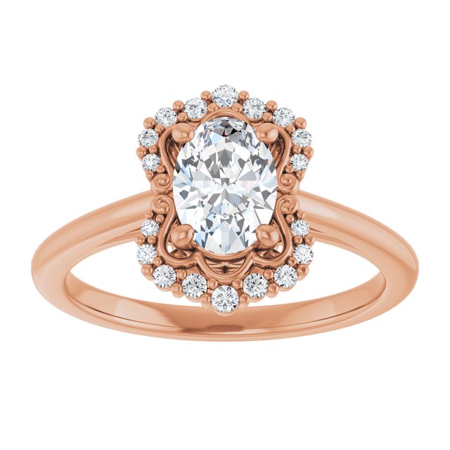 14K rose gold 1CT Oval Scalloped Halo Diamond Engagement Ring variant--Oval variant--2CT variant--14K-rose-gold