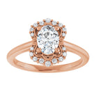 14K rose gold 1 CT Oval Scalloped Halo Diamond Engagement Ring