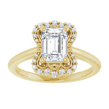 14K yellow gold 1CT Emerald Scalloped Halo Diamond Engagement Ring variant--Emerald variant--2CT variant--14K-yellow-gold