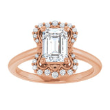 14K rose gold 1CT Emerald Scalloped Halo Diamond Engagement Ring variant--Emerald variant--2CT variant--14K-rose-gold