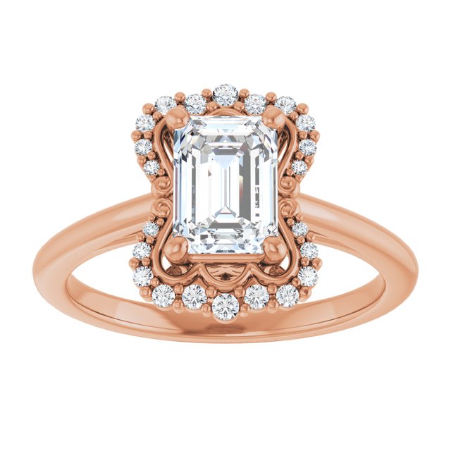14K rose gold 1CT Emerald Scalloped Halo Diamond Engagement Ring variant--Emerald variant--2CT variant--14K-rose-gold
