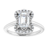14K white gold 1CT Emerald Scalloped Halo Diamond Engagement Ring variant--Emerald variant--2CT variant--14K-white-gold