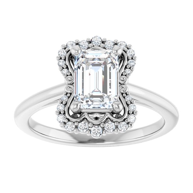 14K white gold 1CT Emerald Scalloped Halo Diamond Engagement Ring variant--Emerald variant--2CT variant--14K-white-gold