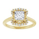 14K yellow gold 1CT Square Scalloped Halo Diamond Engagement Ring variant--Square variant--2CT variant--14K-yellow-gold