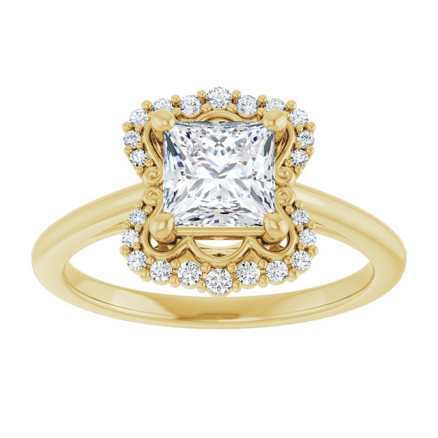14K yellow gold 1CT Square Scalloped Halo Diamond Engagement Ring variant--Square variant--2CT variant--14K-yellow-gold