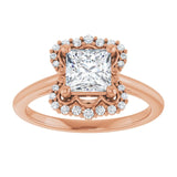 14K rose gold 1CT Square Scalloped Halo Diamond Engagement Ring variant--Square variant--2CT variant--14K-white-gold