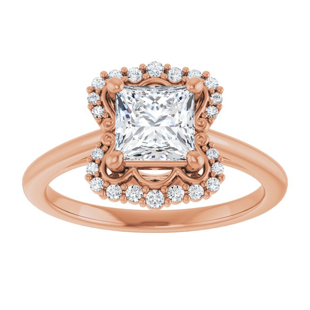 14K rose gold 1CT Square Scalloped Halo Diamond Engagement Ring variant--Square variant--2CT variant--14K-white-gold