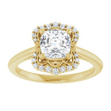 14K yellow gold 1CT Cushion Scalloped Halo Diamond Engagement Ring variant--Cushion variant--2CT variant--14K-yellow-gold