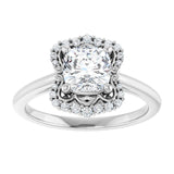 14K white gold 1CT Cushion Scalloped Halo Diamond Engagement Ring variant--Cushion variant--2CT variant--14K-white-gold