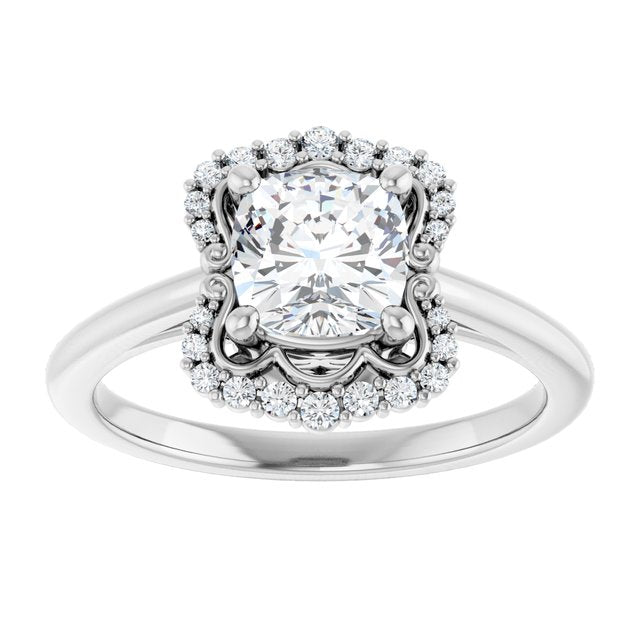 14K white gold 1CT Cushion Scalloped Halo Diamond Engagement Ring variant--Cushion variant--2CT variant--14K-white-gold