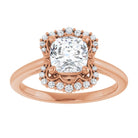 14K rose gold 1 CT Cushion Scalloped Halo Diamond Engagement Ring