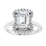 14K white gold 2CT Emerald Scalloped Halo Diamond Engagement Ring/2-CT variant--.5CT variant--Cushion variant--.5CT variant--14K-white-gold