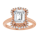 14K rose gold 2CT Emerald Scalloped Halo Diamond Engagement Ring/2-CT variant--.5CT variant--Cushion variant--.5CT variant--14K-rose-gold