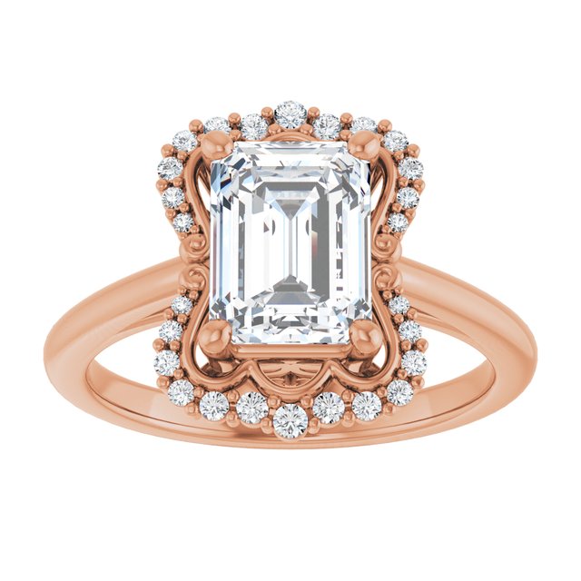 14K rose gold 2CT Emerald Scalloped Halo Diamond Engagement Ring/2-CT variant--.5CT variant--Cushion variant--.5CT variant--14K-rose-gold