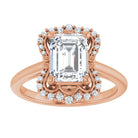 14K rose gold 2 CT Emerald Scalloped Halo Diamond Engagement Ring