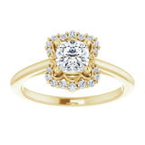 14K yellow gold .5CT Cushion Scalloped Halo Diamond Engagement Ring variant--Cushion variant--1CT variant--14K-yellow-gold