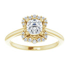 14K yellow gold 1/2 CT Cushion Scalloped Halo Diamond Engagement Ring