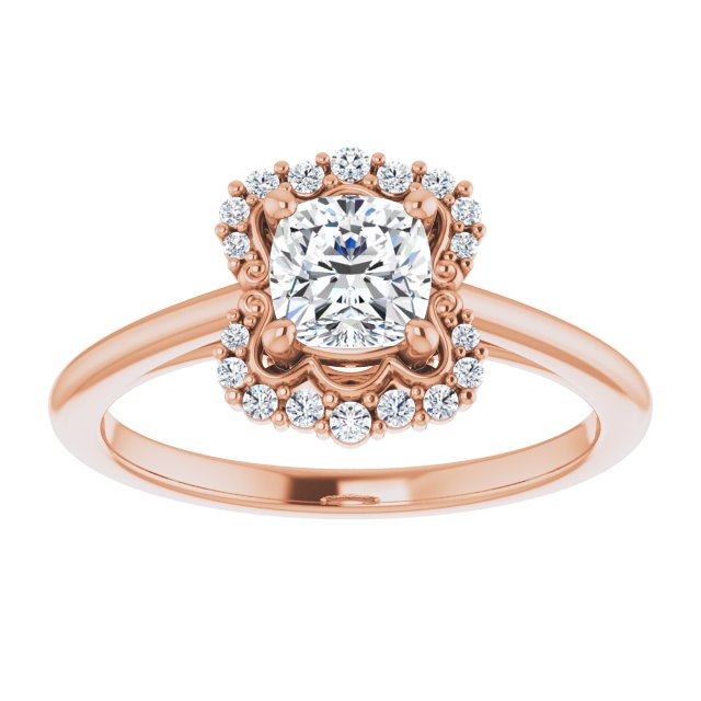 14K rose gold .5CT Cushion Scalloped Halo Diamond Engagement Ring variant--Cushion variant--1CT variant--14K-rose-gold