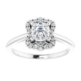 14K white gold .5CT Cushion Scalloped Halo Diamond Engagement Ring variant--Cushion variant--1CT variant--14K-white-gold