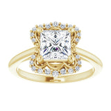 14K yellow gold 2CT Square Scalloped Halo Diamond Engagement Ring variant--Square variant--2CT variant--14K-white-gold