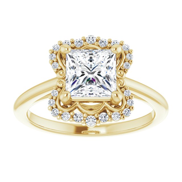 14K yellow gold 2CT Square Scalloped Halo Diamond Engagement Ring variant--Square variant--2CT variant--14K-white-gold