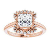 14K rose gold 2CT Square Scalloped Halo Diamond Engagement Ring variant--Square variant--2CT variant--14K-white-gold