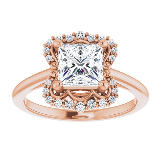 14K rose gold 2CT Square Scalloped Halo Diamond Engagement Ring variant--Square variant--2CT variant--14K-white-gold