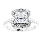 14K white gold 2CT Square Scalloped Halo Diamond Engagement Ring variant--Square variant--2CT variant--14K-white-gold