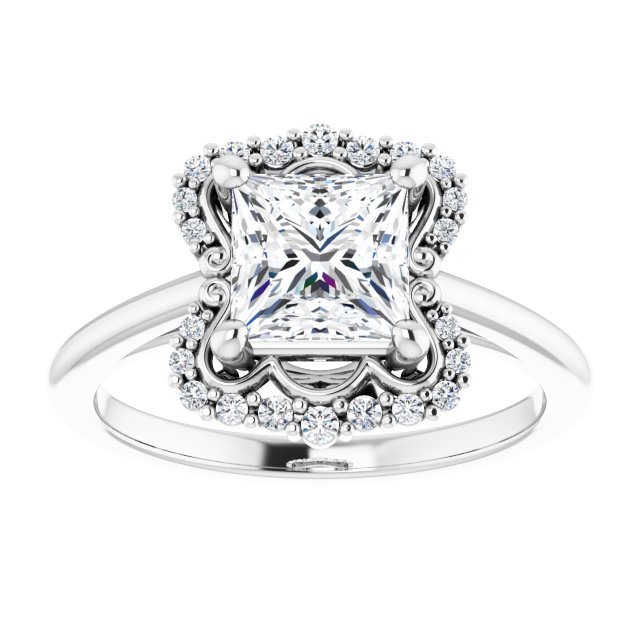 14K white gold 2CT Square Scalloped Halo Diamond Engagement Ring variant--Square variant--2CT variant--14K-white-gold