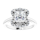 14K white gold 2 CT Square Scalloped Halo Diamond Engagement Ring