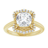 14K yellow gold 2CT Cushion Scalloped Halo Diamond Engagement Ring/2-CT variant--.5CT variant--Round variant--.5CT variant--14K-yellow-gold