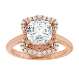 14K rose gold 2CT Cushion Scalloped Halo Diamond Engagement Ring/2-CT variant--.5CT variant--Round variant--.5CT variant--14K-rose-gold