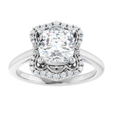 14K white gold 2CT Cushion Scalloped Halo Diamond Engagement Ring/2-CT variant--.5CT variant--Round variant--.5CT variant--14K-white-gold