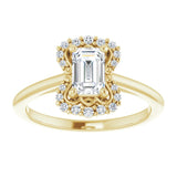14K yellow gold .5CT Emerald Scalloped Halo Diamond Engagement Ring variant--Emerald variant--1CT variant--14K-yellow-gold