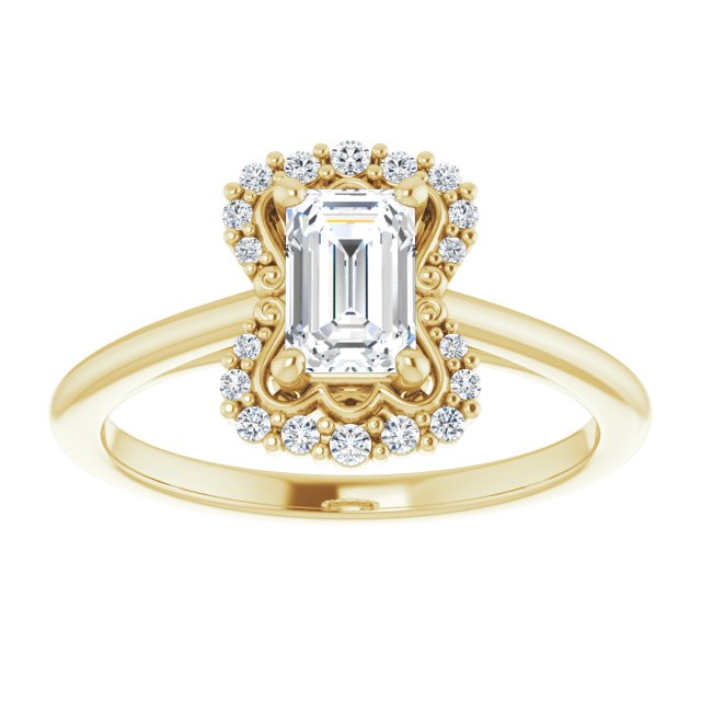 14K yellow gold .5CT Emerald Scalloped Halo Diamond Engagement Ring variant--Emerald variant--1CT variant--14K-yellow-gold