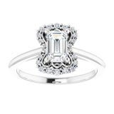 14K white gold .5CT Emerald Scalloped Halo Diamond Engagement Ring variant--Emerald variant--1CT variant--14K-white-gold