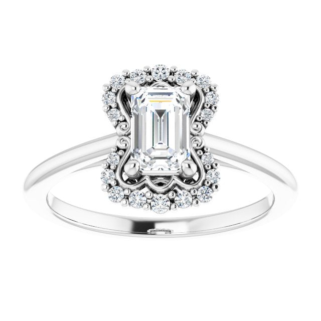 14K white gold .5CT Emerald Scalloped Halo Diamond Engagement Ring variant--Emerald variant--1CT variant--14K-white-gold