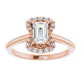 14K rose gold .5CT Emerald Scalloped Halo Diamond Engagement Ring variant--Emerald variant--1CT variant--14K-rose-gold