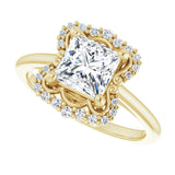 Scalloped halo diamond engagement ring in 14K gold, diamond center, in packaging variant--Square variant--2CT variant--14K-yellow-gold