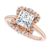 Scalloped halo diamond engagement ring in 14K gold, diamond center, in packaging variant--Square variant--2CT variant--14K-rose-gold
