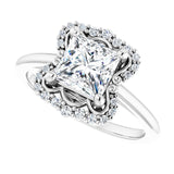 Scalloped halo diamond engagement ring in 14K gold, diamond center, three-quarter angle variant--Square variant--2CT variant--14K-white-gold
