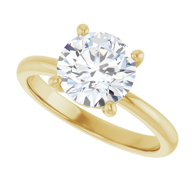 Scroll solitaire engagement ring in 14K gold, diamond center, overhead view variant--Round variant--2CT variant--14K-yellow-gold