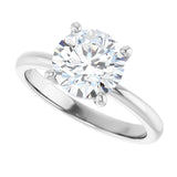 Scroll solitaire engagement ring in 14K gold, diamond center, profile angle variant--Round variant--2CT variant--14K-white-gold