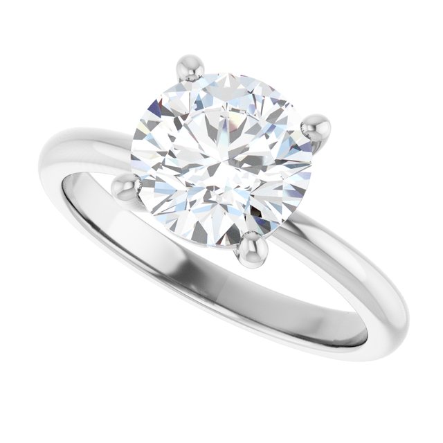 Scroll solitaire engagement ring in 14K gold, diamond center, profile angle variant--Round variant--2CT variant--14K-white-gold
