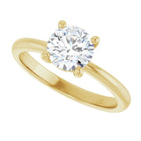 Scroll solitaire engagement ring in 14K gold, diamond center, profile angle variant--Round variant--1CT variant--14K-yellow-gold
