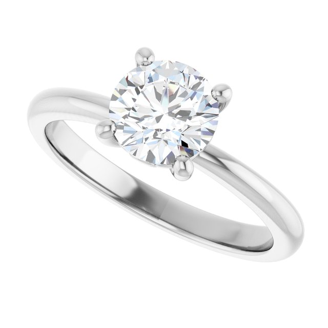 Scroll solitaire engagement ring in 14K gold, diamond center, three-quarter angle variant--Round variant--1CT variant--14K-white-gold