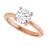 Scroll solitaire engagement ring in 14K gold, diamond center, on hand variant--Round variant--1CT variant--14K-rose-gold